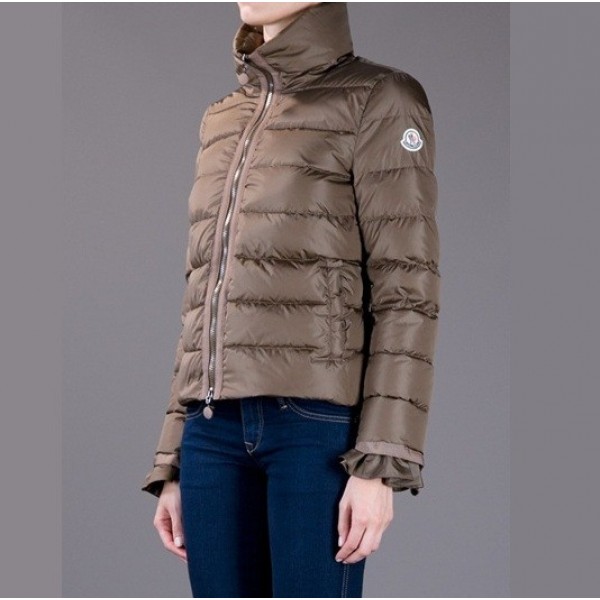 Moncler Donna Giù cappotto cerniera polsini caffè uscita M1147